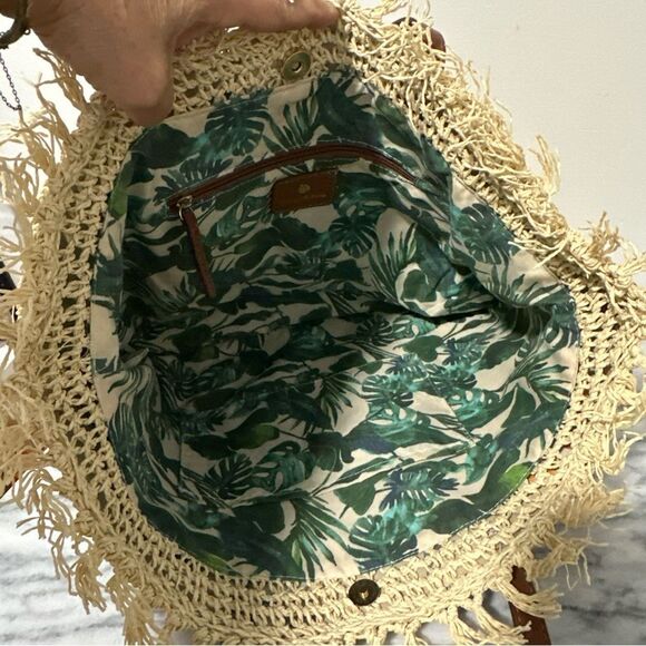 Tommy Bahama Pineapple Woven raffia Tote beach Bag with Brown Handles - Picture 8 of 16